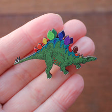 Load image into Gallery viewer, Rainbow stegosaurus brooch fun dinosaur brooch by Laura Lee Designs Cornwall 