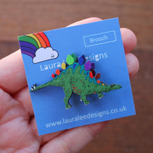 Load image into Gallery viewer, Rainbow stegosaurus brooch fun dinosaur brooch by Laura Lee Designs Cornwall 