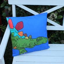 Load image into Gallery viewer, Stegosaurus dinosaur cushion rainbow dino by Laura Lee Designs Cornwall