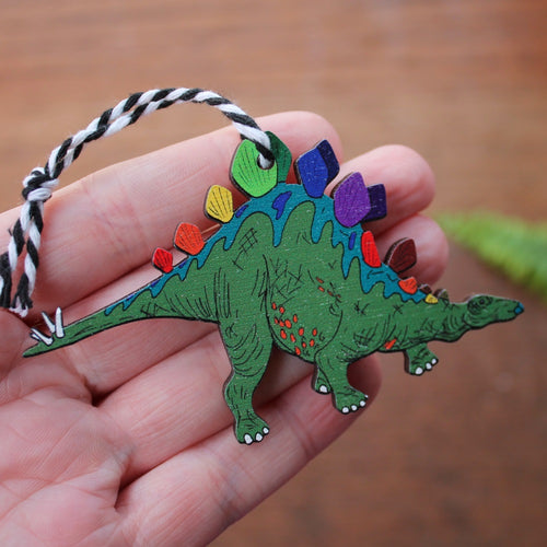 green stegosaurus hanging decoration by Laura Lee Designs in Cornwall Tree ornament