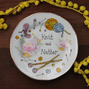 Paster knit and natter plate with roses the vintage pimp by Laura Lee Designs 
