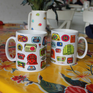 Listen to the radio with friends mug fun radio cup by Laura Lee Designs 