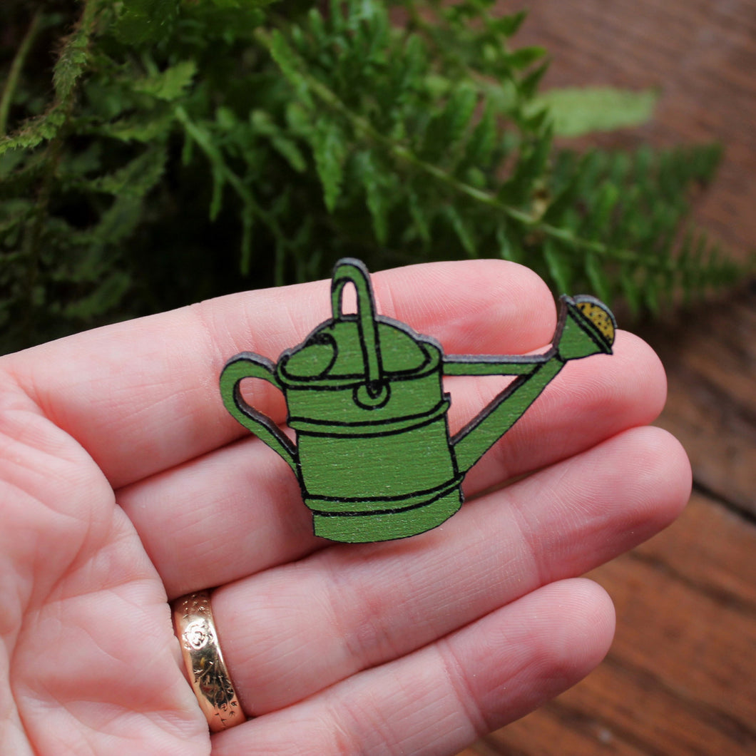 Watering Can Brooch - Wooden - Gardener's Gift - Gardening - Eco