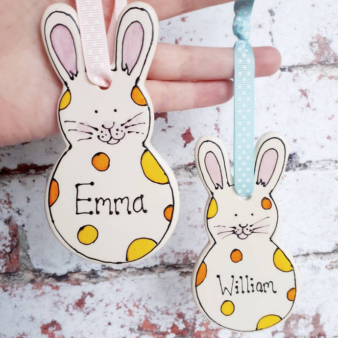 Personalised rabbit decoration by Laura Lee Designs 