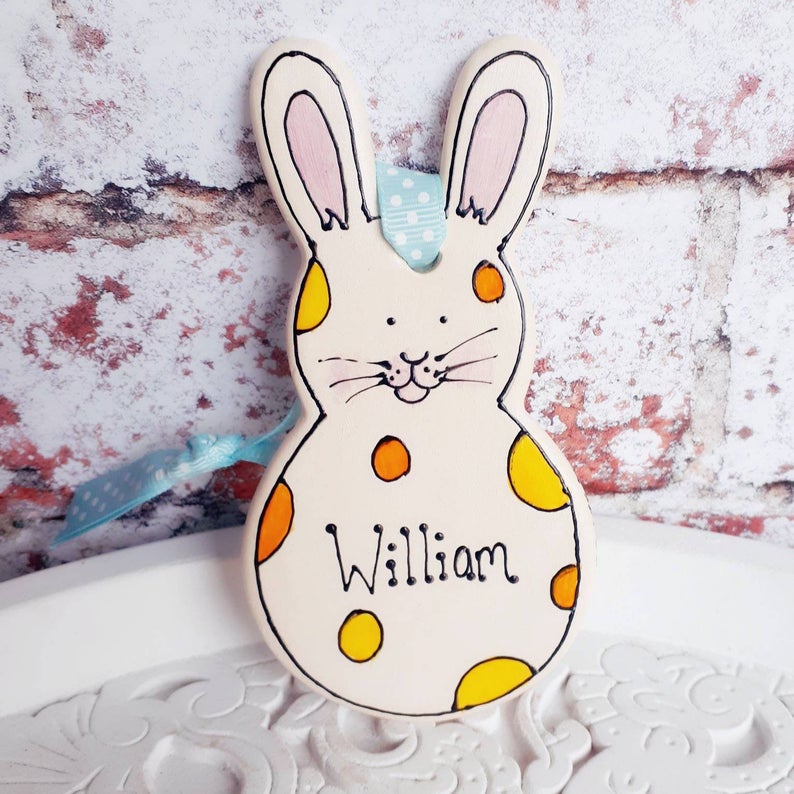 Easter decoration hanging rabbit ornament by Laura Lee Designs 