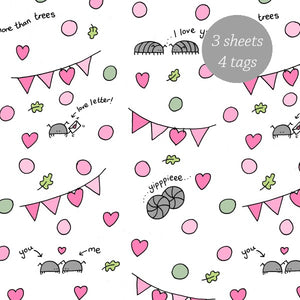Woodlice in love Valentine's gift wrap funny entomologists paper by Laura Lee Designs 