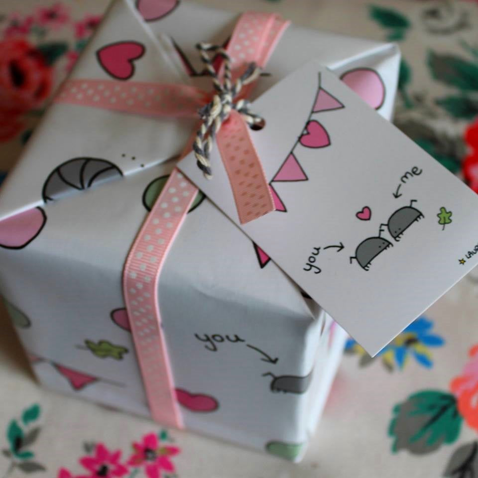 Cyril and Myrtle woodlice in love romantic wedding gift wrap by Laura Lee Designs 