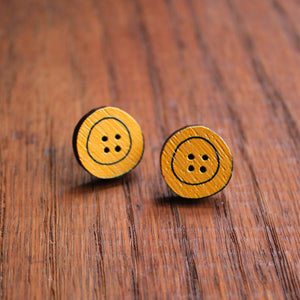 Yellow wooden button studs by Laura Lee Designs 