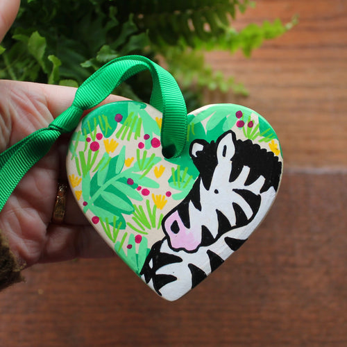 zebra hand painted zoo animal heart by Laura Lee Designs in Cornwall