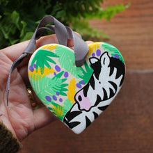 Load image into Gallery viewer, Hand painted zebra ceramic heart by Laura Lee